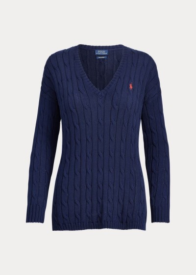 Sueter Polo Ralph Lauren Mujer Azul Claro Marino - Cable-Knit Side-Slit - CINKR1542